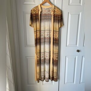 Joseph Ribkoff | Tribal print maxi open long cardigan. Geometric. Aztec